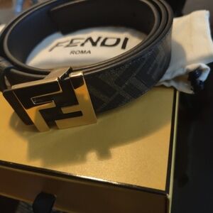 Fendi Men's Black and Gold Belt